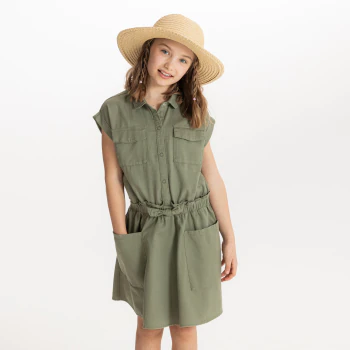 Robe-chemise manches courtes kaki Fille