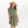 Robe-chemise manches courtes kaki Fille