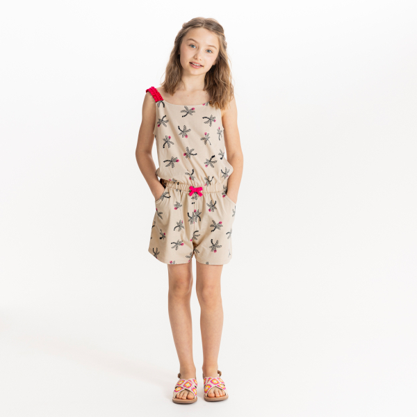 Girl's beige palm print playsuit