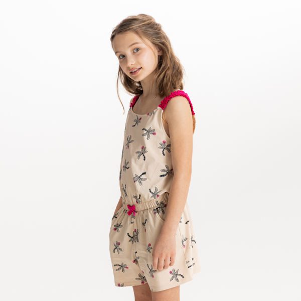 Girl's beige palm print playsuit