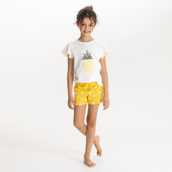 Girl's yellow pineapple pyjama shorts
