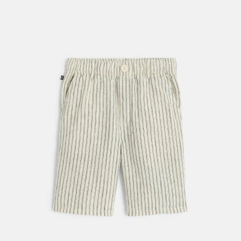 Bermuda rayé en lin beige Garçon