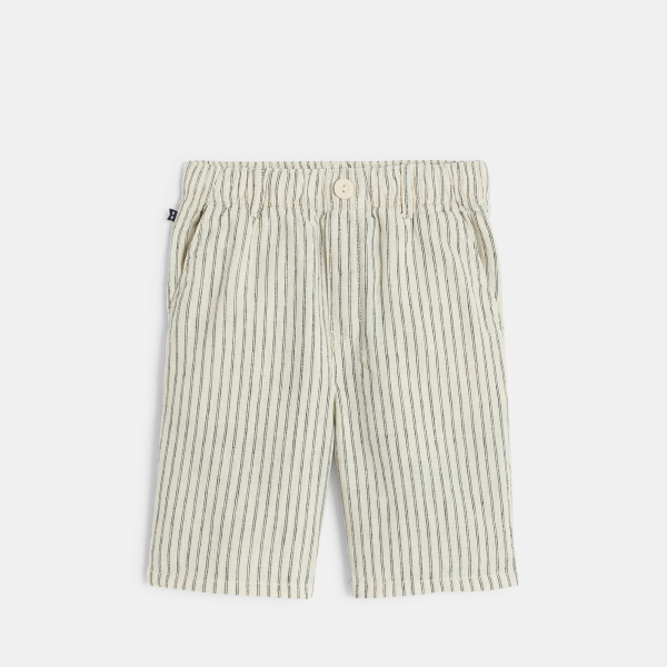 Bermuda rayé en lin beige Garçon