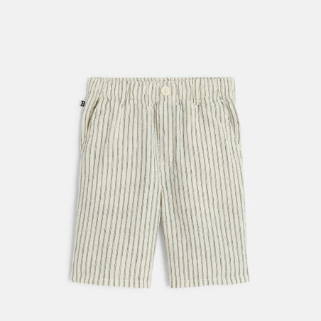 Boy's beige striped linen Bermuda shorts