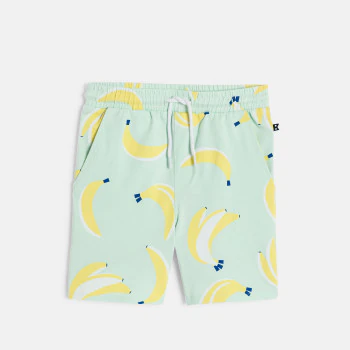 Boy's green printed soft fleece Bermuda shorts