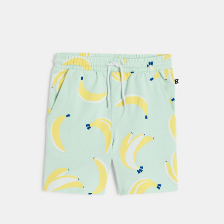 Boy's green printed soft fleece Bermuda shorts