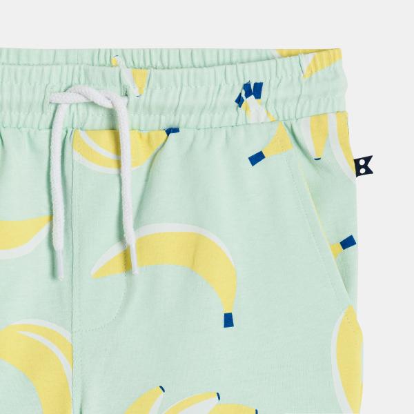 Boy's green printed soft fleece Bermuda shorts