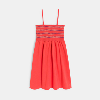 Robe smockée à bretelles rouge Fille