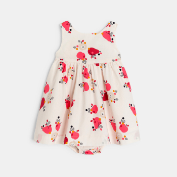 Robe à bretelles gaufrée et bloomer rose bébé fille