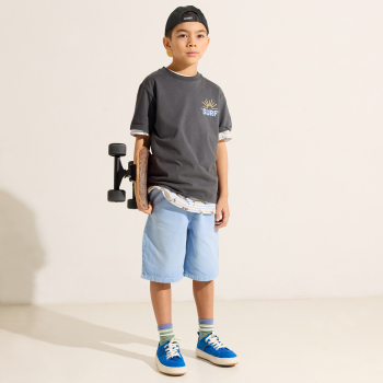 Boy's grey short-sleeve T-shirt with slogan front and back