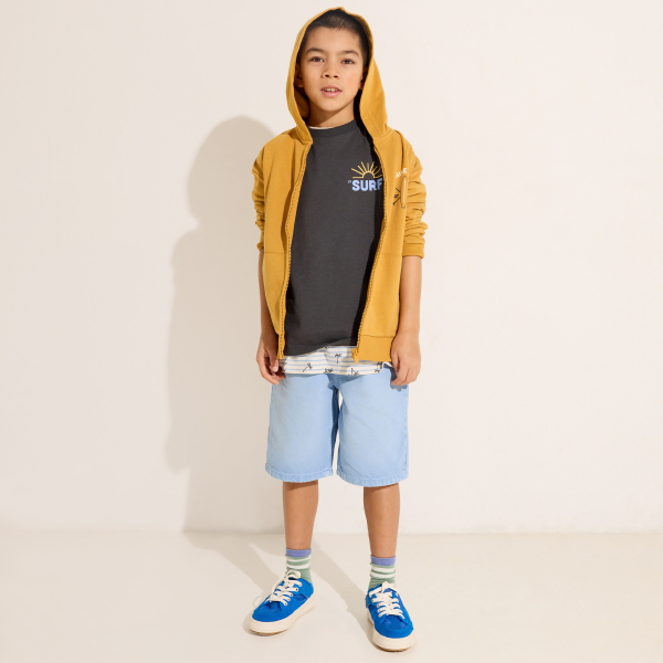 Sweat-shirt à capuche motif devant et dos jaune curry Garçon