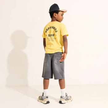 Boy's yellow short-sleeve T-shirt with slogan front and back