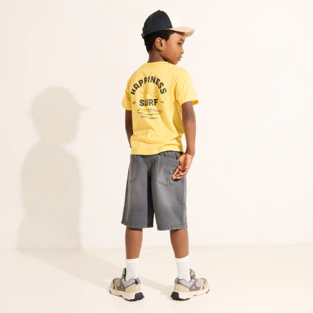 Boy's yellow short-sleeve T-shirt with slogan front and back