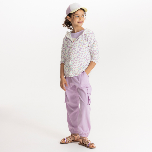 Girl's mauve floral fleece hoodie