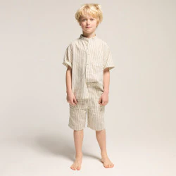 Boy's beige striped linen Bermuda shorts