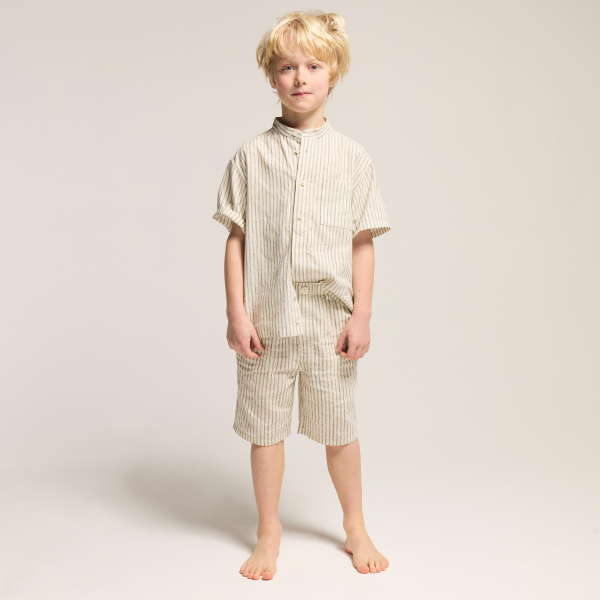 Boy's beige striped linen Bermuda shorts
