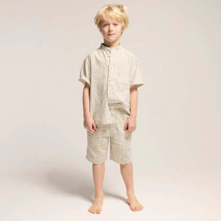 Boy's beige striped linen Bermuda shorts