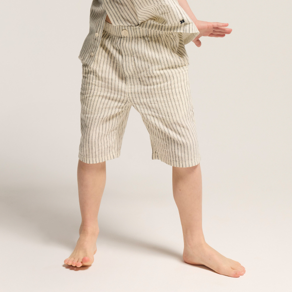 Boy's beige striped linen Bermuda shorts