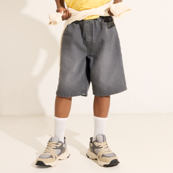 Boys' faded black relaxed Bermuda shorts