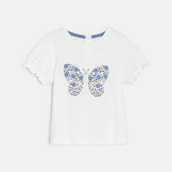 Baby girl's white butterfly sequin T-shirt