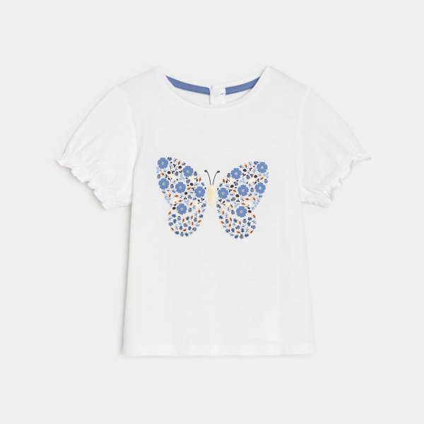 Baby girl's white butterfly sequin T-shirt