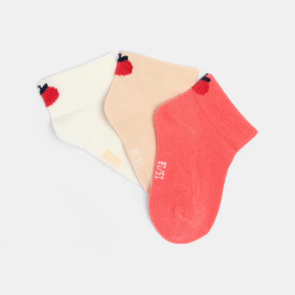Baby girl's pink fruit low socks (set of 3)