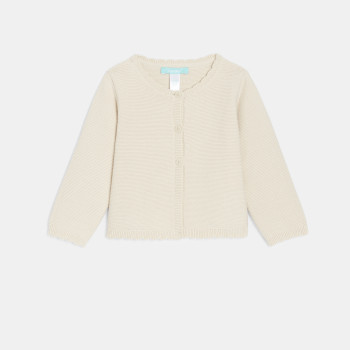 Gilet maille tricot fantaisie beige chiné bébé fille