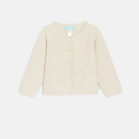 Baby girl's beige mottled decorative-knit cardigan