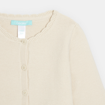 Baby girl's beige mottled decorative-knit cardigan