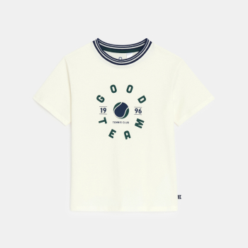 Boy's white slogan T-shirt with short sleeves
