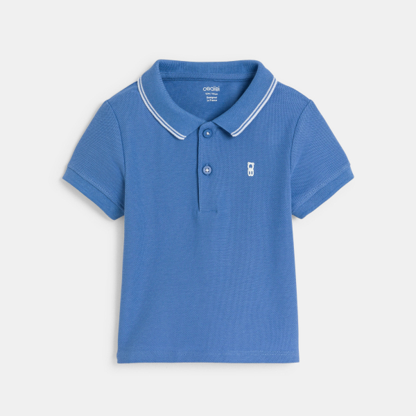 Baby boy's plain blue piqué polo shirt