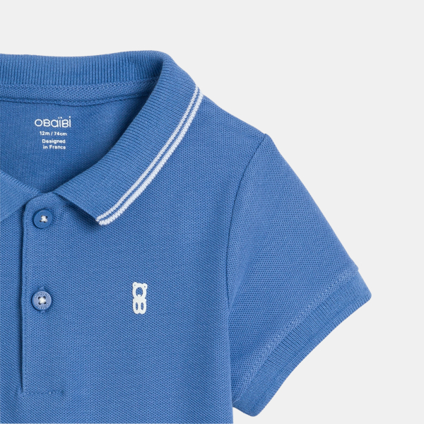 Polo maille piquée uni bleu bébé garçon