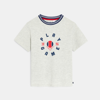 Boy's grey marl slogan T-shirt with short sleeves