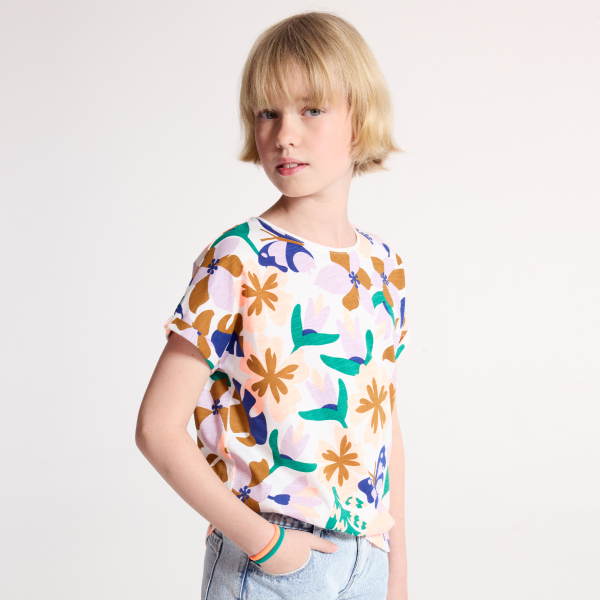 Girl's multicoloured, floral, short-sleeve T-shirt