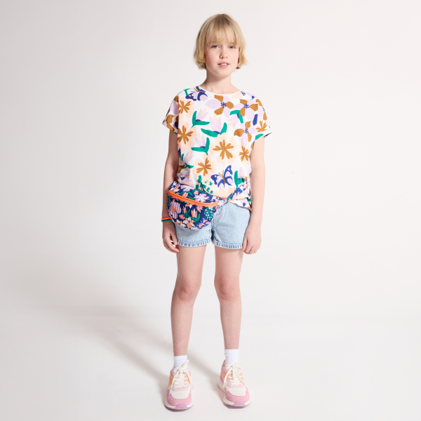 Girl's multicoloured, floral, short-sleeve T-shirt