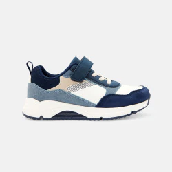 Boy's blue running dad shoes with laces and Velcro