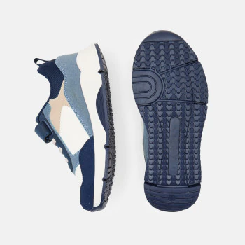 Boy's blue running dad shoes with laces and Velcro