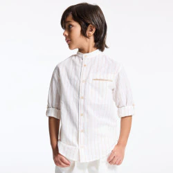 Chemise col Mao rayée blanc Garçon
