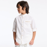 Boy's white striped Henley collar shirt