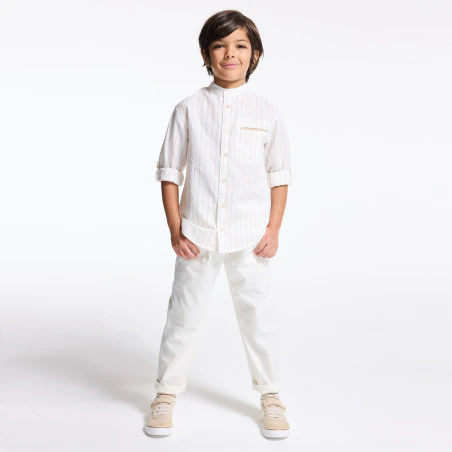 Chemise col Mao rayée blanc Garçon