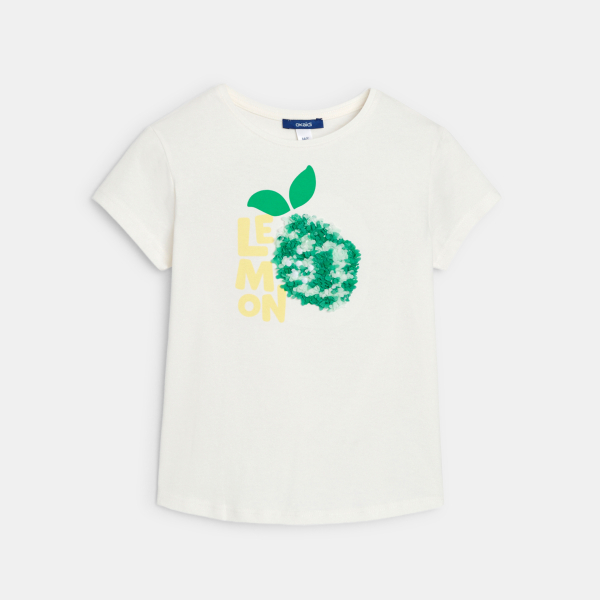 Girl's white short-sleeve T-shirt with pineapple motif