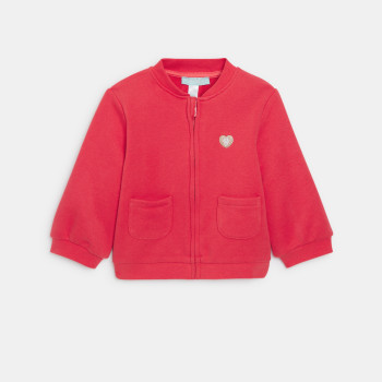 Sweat zippé molleton rouge bébé fille