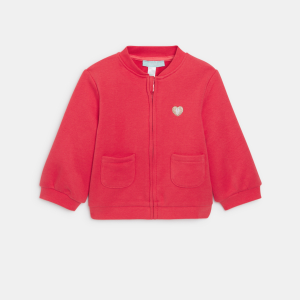 Baby girl's red fleece zip-up sweatshirt