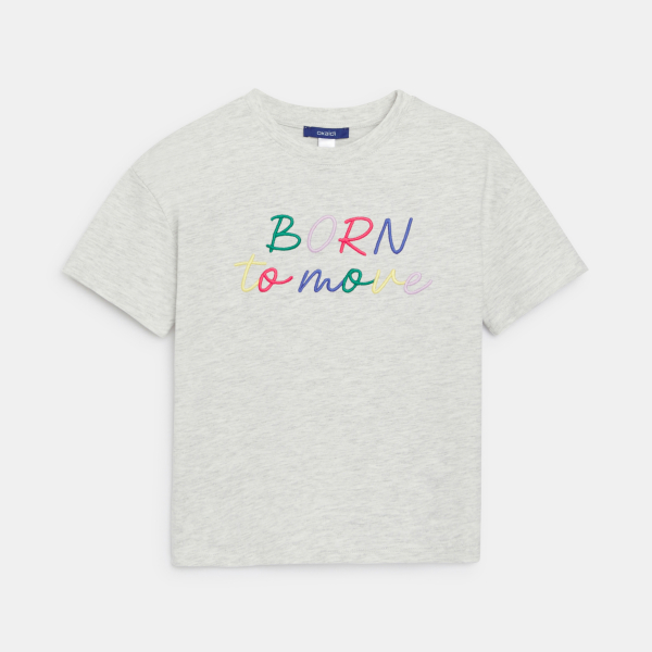 Girl's grey marl slogan T-shirt