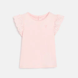 T-shirt manches broderies anglaises rose bébé fille