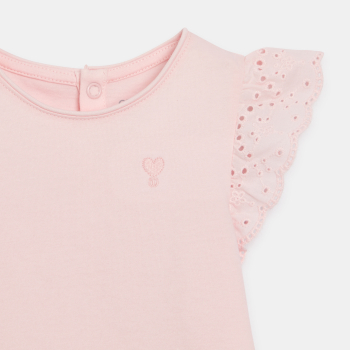 T-shirt manches broderies anglaises rose bébé fille