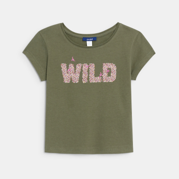 Girl's khaki glittery slogan T-shirt