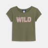 Girl's khaki glittery slogan T-shirt