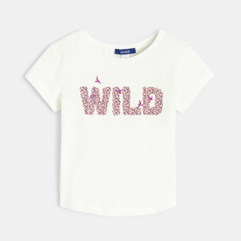 T-shirt à message pailleté blanc Fille