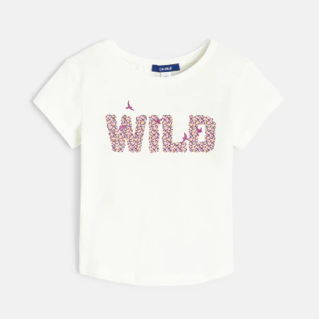 Girl's white glittery slogan T-shirt